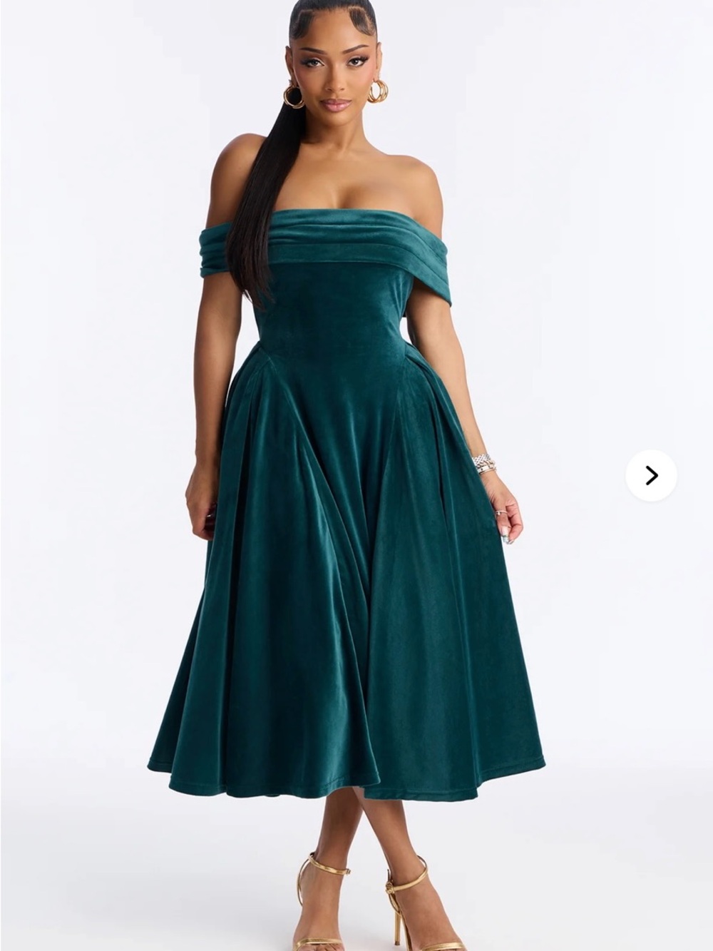 Fashion Nova Strapless Velvet Tea-Length Dress in Teal Green